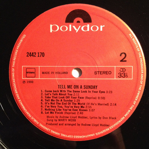 Marti Webb : Tell Me On A Sunday (LP, Album)