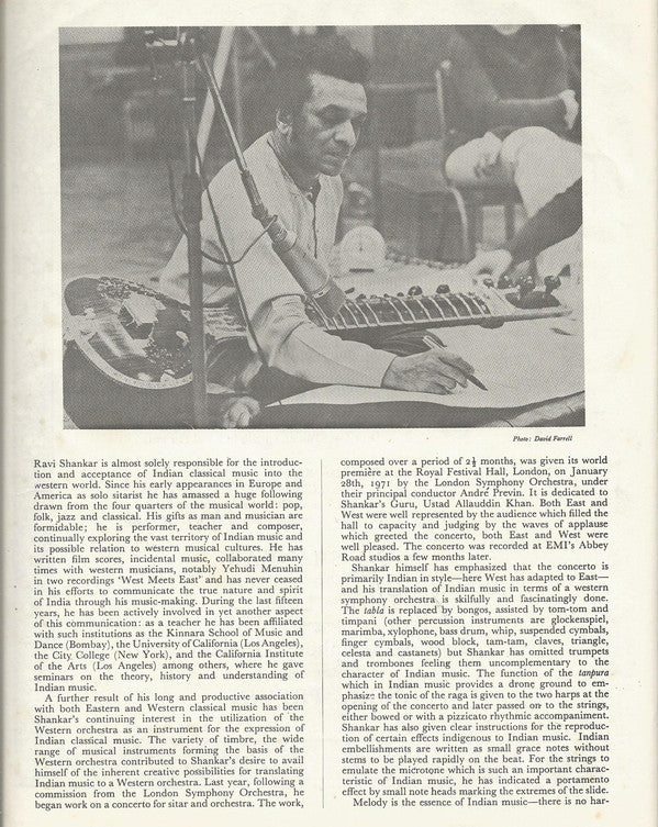 Ravi Shankar, André Previn, London Symphony Orchestra : Concerto For Sitar & Orchestra (LP, Album)