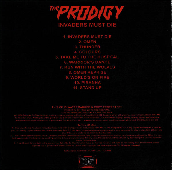 The Prodigy : Invaders Must Die (CDr, Album, Copy Prot., Num, Promo, Wat)