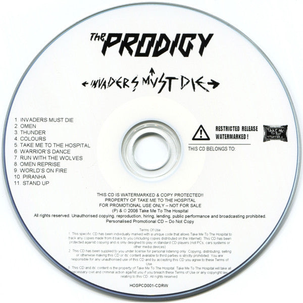 The Prodigy : Invaders Must Die (CDr, Album, Copy Prot., Num, Promo, Wat)