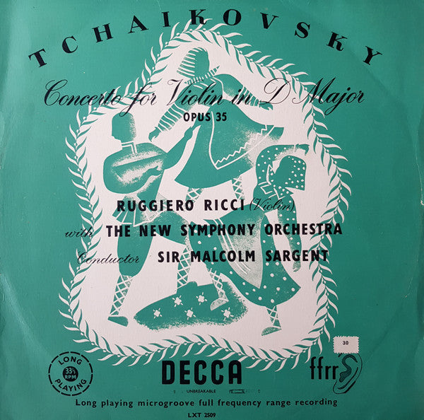 Pyotr Ilyich Tchaikovsky - Ruggiero Ricci, The New Symphony Orchestra Of London, Sir Malcolm Sargent : Concerto For Violin In D Major, Opus 35 (LP, Mono)