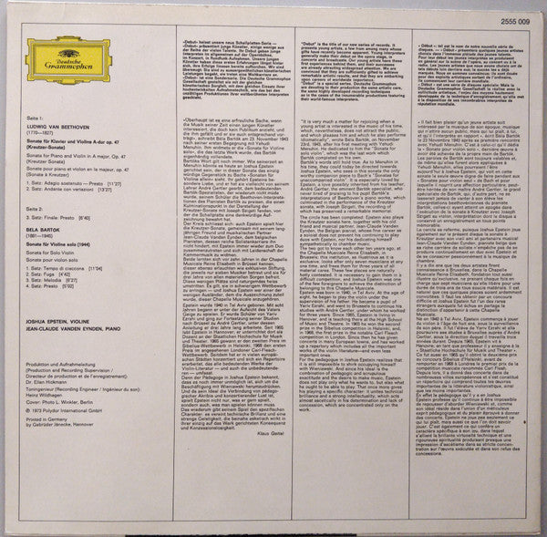 Joshua Epstein ,  Jean-Claude Vanden Eynden ,  Beethoven* / Bartók* : Kreutzer-Sonate / Sonate Für Violine Solo (LP, Album)