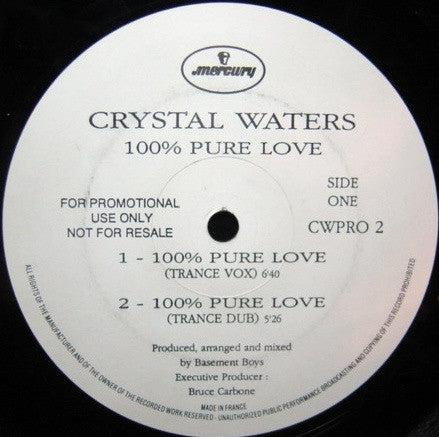 Crystal Waters : 100% Pure Love (12", Promo)