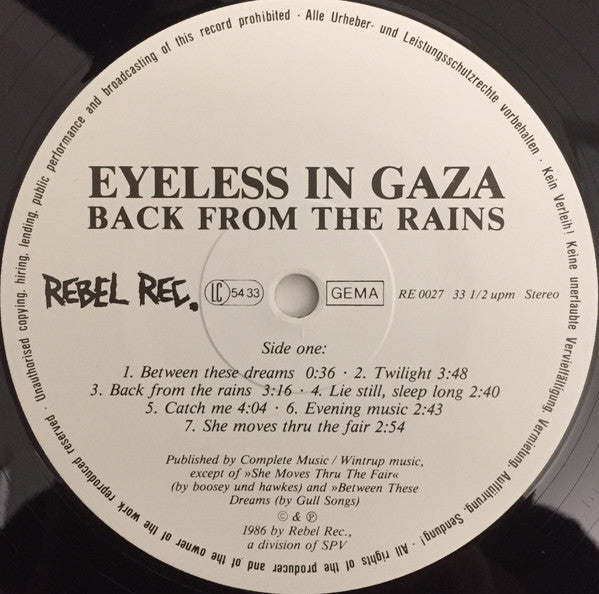 Eyeless In Gaza : Back From The Rains (LP, Album)