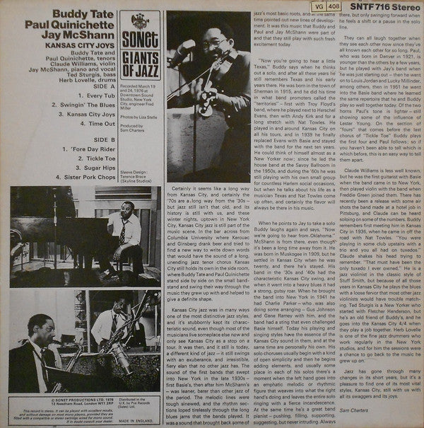 Buddy Tate, Paul Quinichette, Jay McShann : Kansas City Joys (LP, Album)