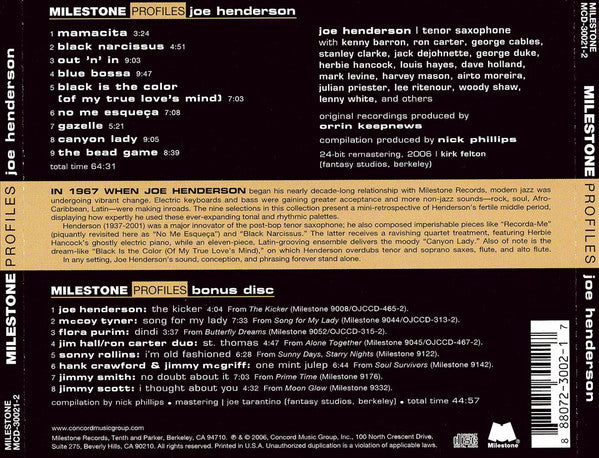 Joe Henderson : Milestone Profiles (2xCD, Album, Comp)
