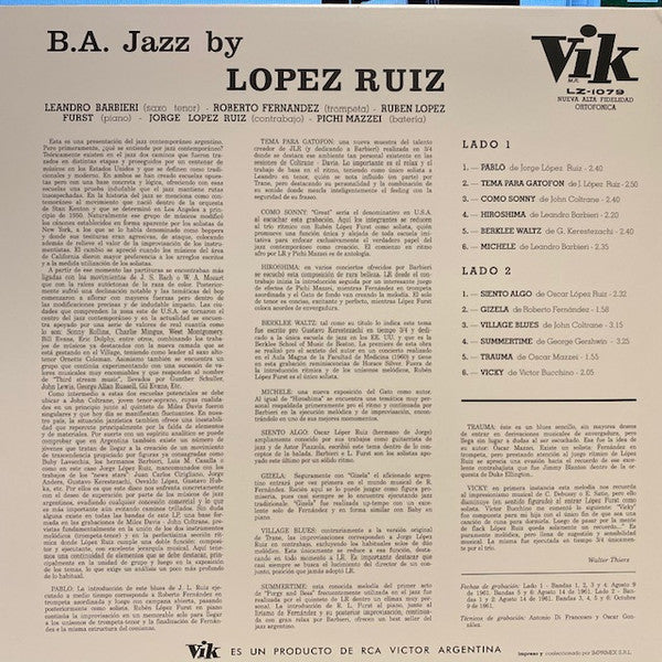 Jorge López Ruiz : B.A. Jazz (LP, Album, RE)