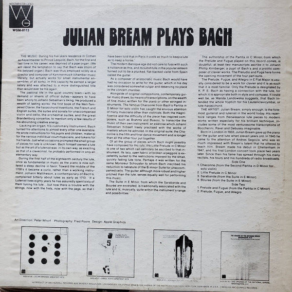 Julian Bream : Plays Bach (LP, Album, Mono)
