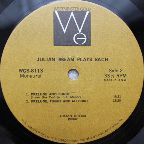 Julian Bream : Plays Bach (LP, Album, Mono)