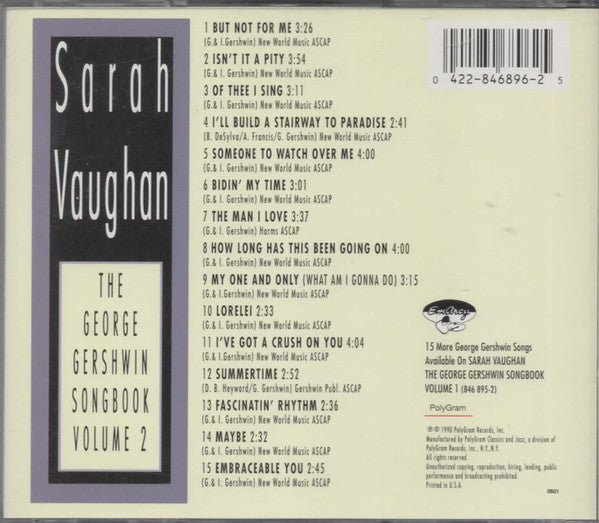 Sarah Vaughan : The George Gershwin Songbook Volume 2 (CD, Comp, RE, RM)