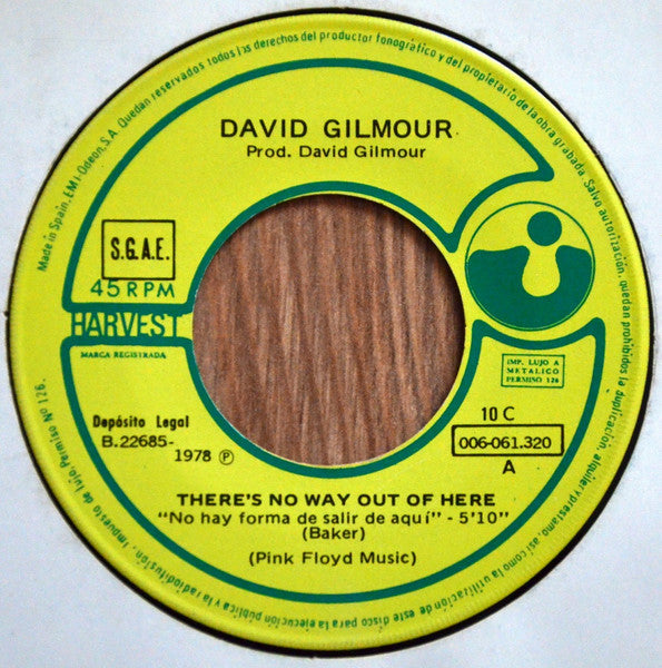 David Gilmour : There's No Way Out Of There = No Hay Forma De Salir De Aqui (7", Single)