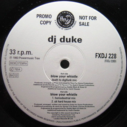 DJ Duke : Blow Your Whistle (2x12", Promo)