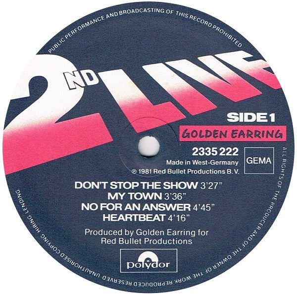 Golden Earring : 2nd Live (2xLP, Album)