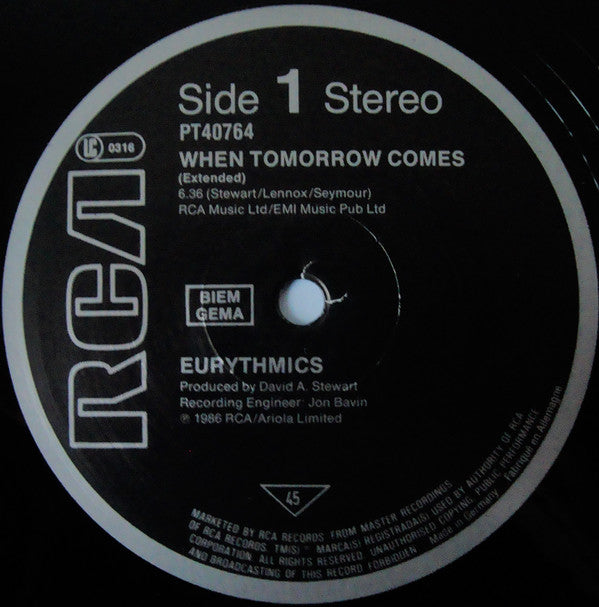Eurythmics : When Tomorrow Comes (12", Maxi)