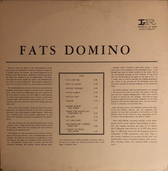 Fats Domino : Lets Play Fats Domino (LP, Album, Mono, Mon)