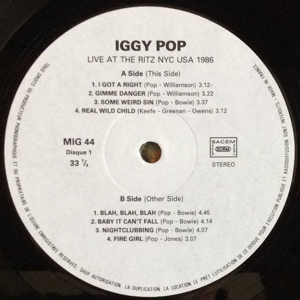 Iggy Pop : Live Ritz N.Y.C 86 (2xLP, Album)