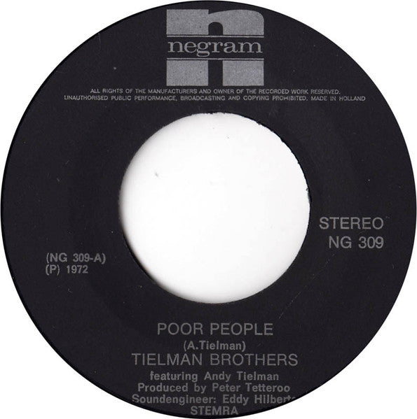 Tielman Brothers Featuring Andy Tielman : Poor People (7", Single)