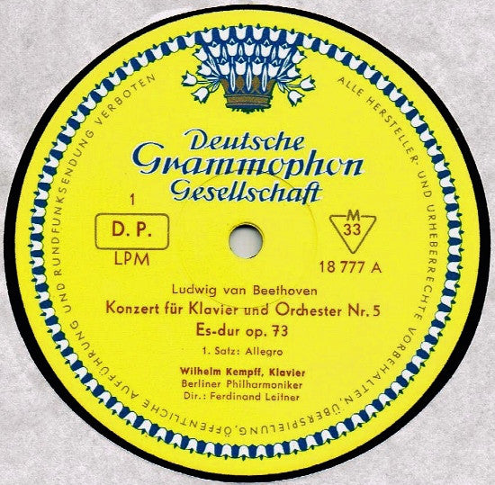 Ludwig van Beethoven, Wilhelm Kempff, Berliner Philharmoniker, Ferdinand Leitner : Klavierkonzert Nr. 5 Es-Dur Op. 73 (LP, Mono)