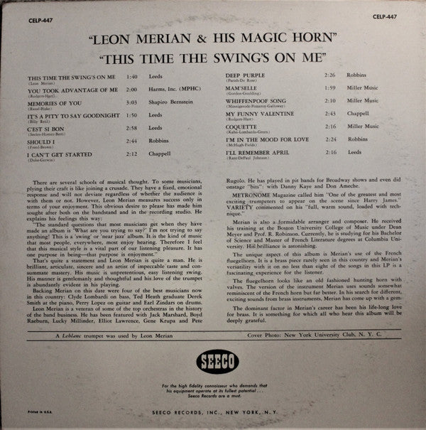 Leon Merian : This Time The Swing's On Me (LP, Album)
