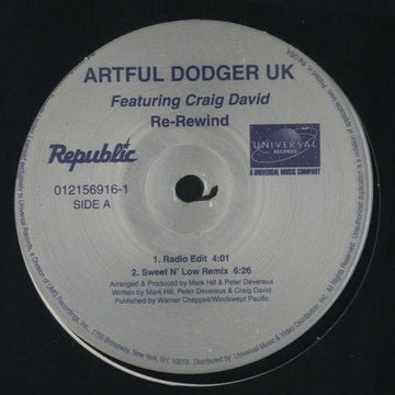 Artful Dodger Featuring Craig David : Re-Rewind (12")