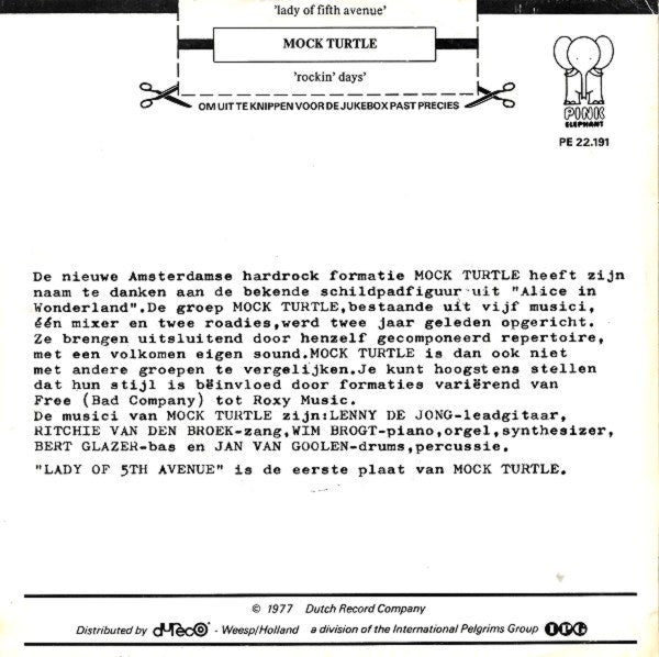 Mock Turtle (2) : Lady Of Fifth Avenue (7", Single)