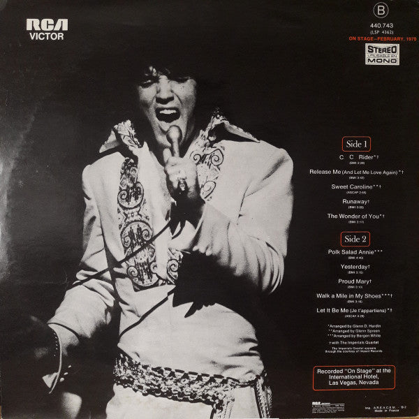 Elvis Presley : On Stage - February, 1970 (LP, Album, RE)