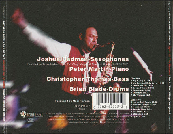 Joshua Redman Quartet : Spirit Of The Moment - Live At The Village Vanguard (2xCD, Album)