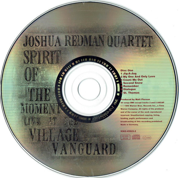 Joshua Redman Quartet : Spirit Of The Moment - Live At The Village Vanguard (2xCD, Album)