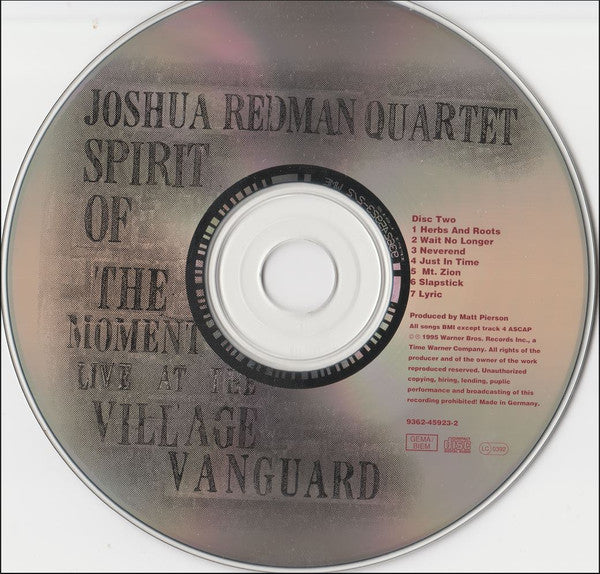 Joshua Redman Quartet : Spirit Of The Moment - Live At The Village Vanguard (2xCD, Album)