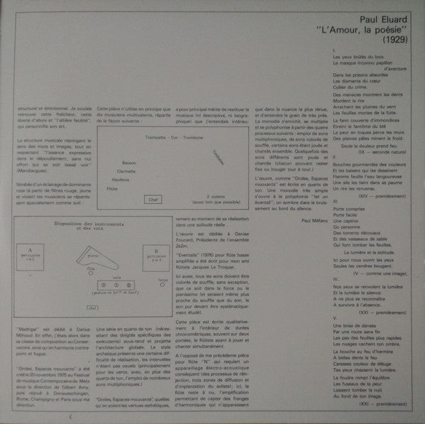 Paul Méfano : Madrigal / Ondes, Espaces Mouvants / Eventails (LP)