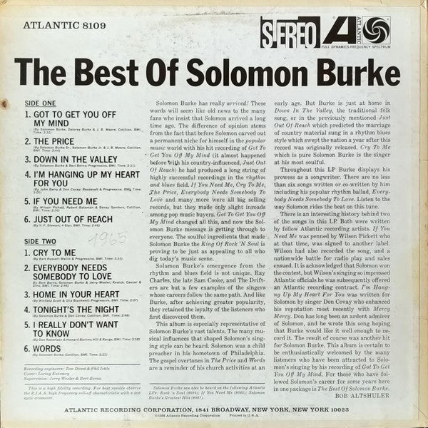 Solomon Burke : The Best Of Solomon Burke (LP, Comp, RP)