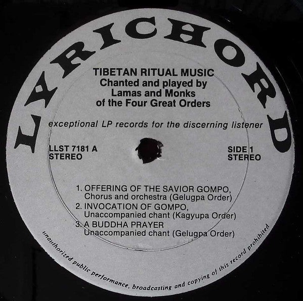 Lamas And Monks* : Tibetan Ritual Music Chanted And Played By Lamas And Monks (LP)