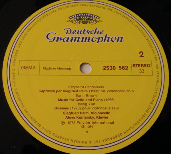 Siegfried Palm, Aloys Kontarsky - Anton Webern ∙ Iannis Xenakis ∙ Mauricio Kagel ∙ Bernd Alois Zimmermann ∙ Krzysztof Penderecki ∙ Earle Brown ∙ Isang Yun : Musik Für Violoncello (Und Klavier) (LP)