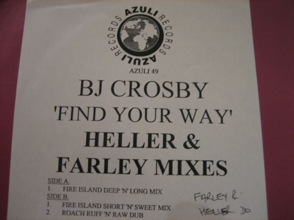 BJ Crosby : Find Your Way (Heller & Farley Mixes) (12", Promo)