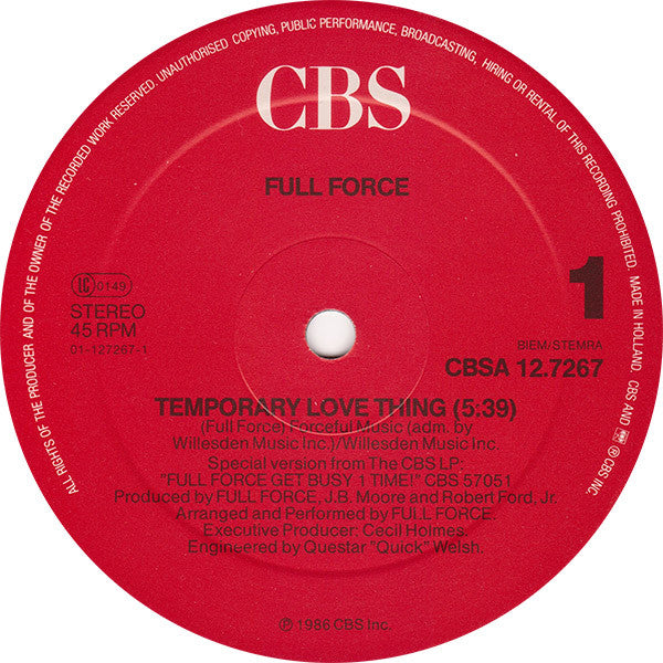 Full Force : Temporary Love Thing (12")