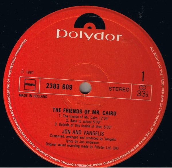 Jon & Vangelis : The Friends Of Mr. Cairo (LP, Album)