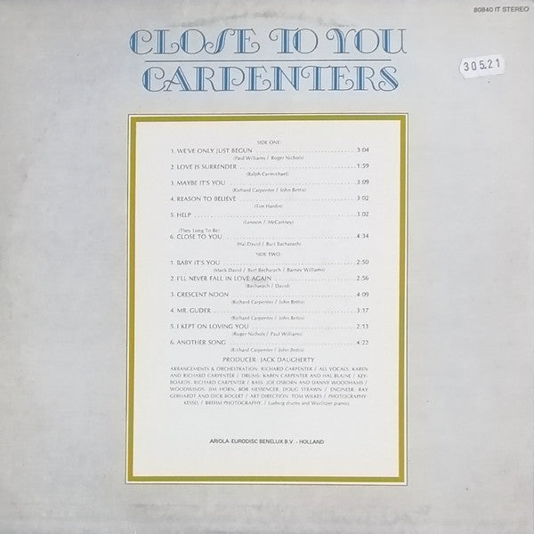 Carpenters : Close To You (LP, Album)