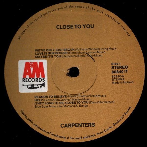 Carpenters : Close To You (LP, Album)