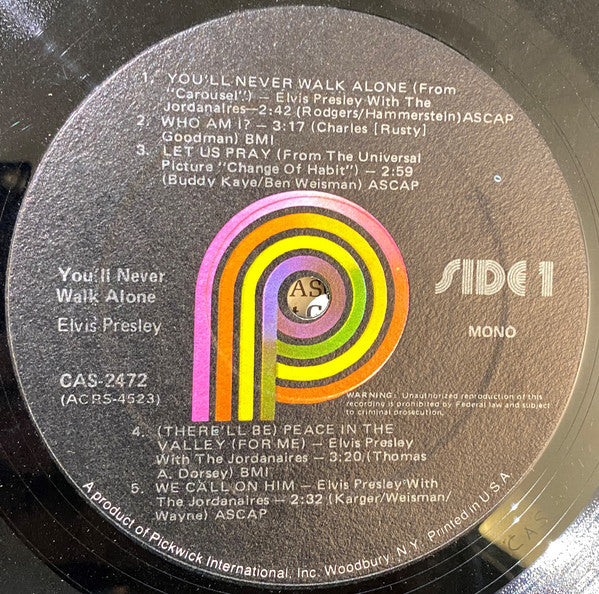 Elvis Presley : You'll Never Walk Alone (LP, Album, Comp, RE, PRC)
