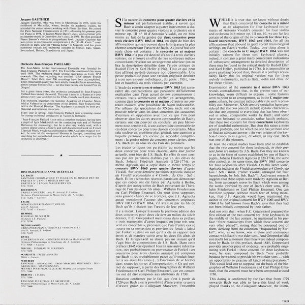J. S. Bach*, Anne Queffélec - Michel Dalberto, Pascal Devoyon - Jacques Gauthier, Orchestre De Chambre Jean-François Paillard : Concerto Pour 4 Pianos / Concertos Pour 3 Pianos (LP, RE)