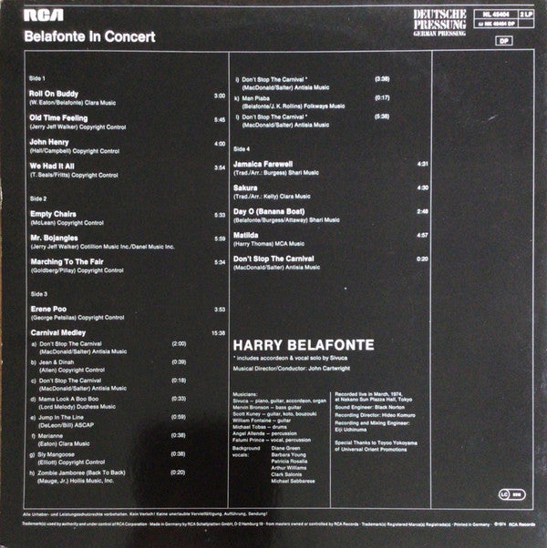 Harry Belafonte : Belafonte In Concert (2xLP, Album, RE)
