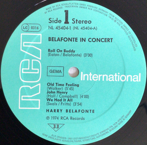 Harry Belafonte : Belafonte In Concert (2xLP, Album, RE)