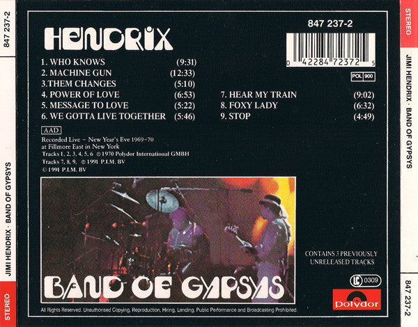 Jimi Hendrix : Band Of Gypsys (CD, Album, RE)