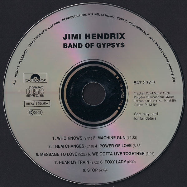 Jimi Hendrix : Band Of Gypsys (CD, Album, RE)
