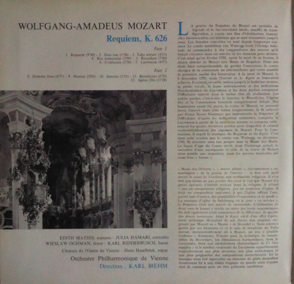 Mozart*, Karl Bœhm*, Edith Mathis, Julia Hamari, Wiesław Ochman, Karl Ridderbusch, Choeurs De L'Opéra De Vienne* & Orchestre Philharmonique De Vienne* : Requiem (LP, Album, Gat)