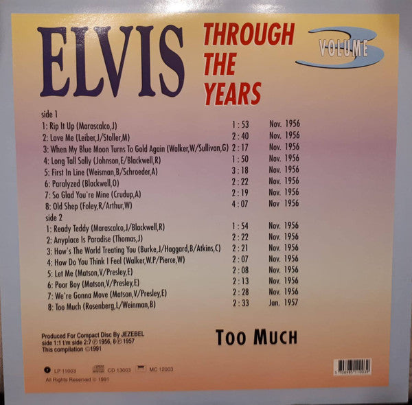 Elvis Presley : Through The Years Vol 3  - Too Much (LP, Comp)