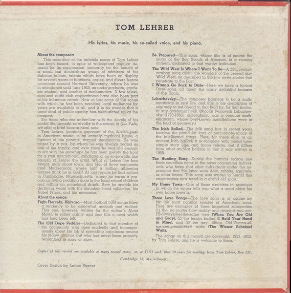 Tom Lehrer : Songs By Tom Lehrer (10", RE, Hol)