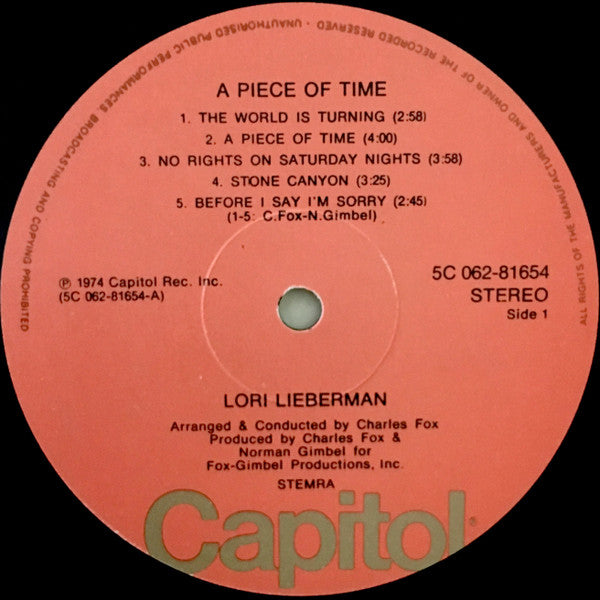 Lori Lieberman : A Piece Of Time (LP, Album)