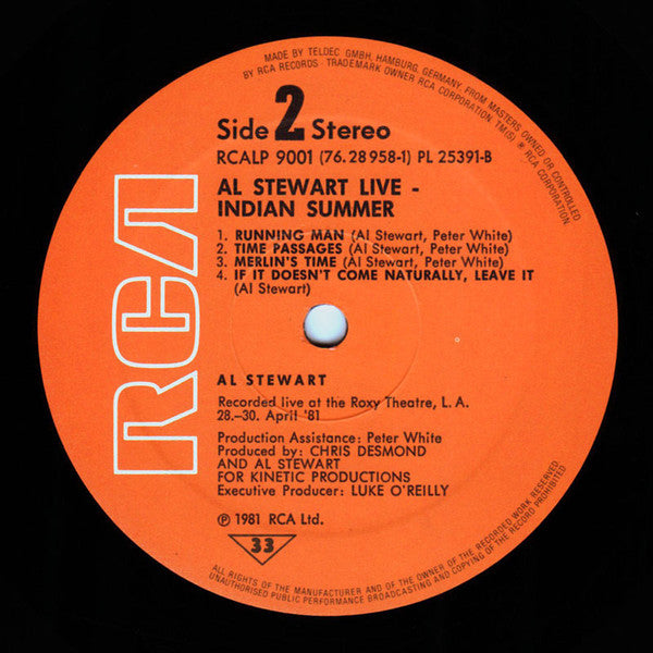 Al Stewart : Live Indian Summer (2xLP, Album)