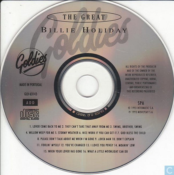 Billie Holiday : The Great Billie Holiday (CD, Comp)